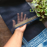 Indigo Blooms – Black Kota Doria with Bagru Prints