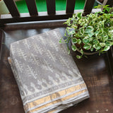 Silver Taupe Tales – Kota Doria with Traditional Block Prints