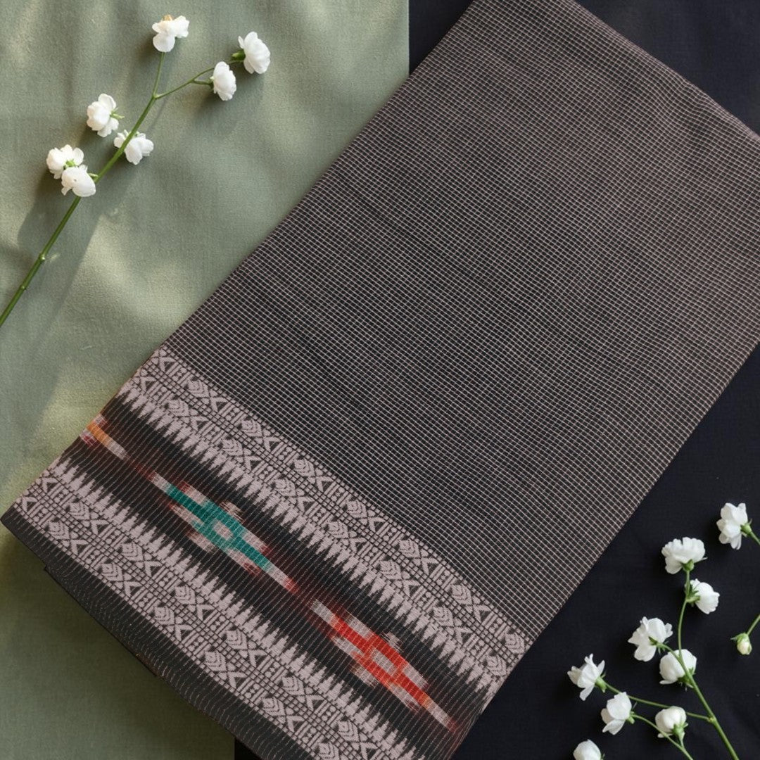 black Noir Ikat Weave Handloom Saree