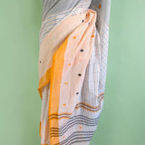Ivory Stripes & Mustard Charm – Pure Handloom Saree