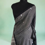 Smoky Charcoal Mul Cotton Saree with Striped Pallu