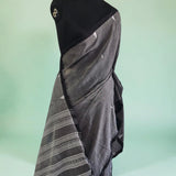 Smoky Charcoal Mul Cotton Saree with Striped Pallu