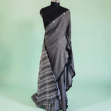 Smoky Charcoal Mul Cotton Saree with Striped Pallu