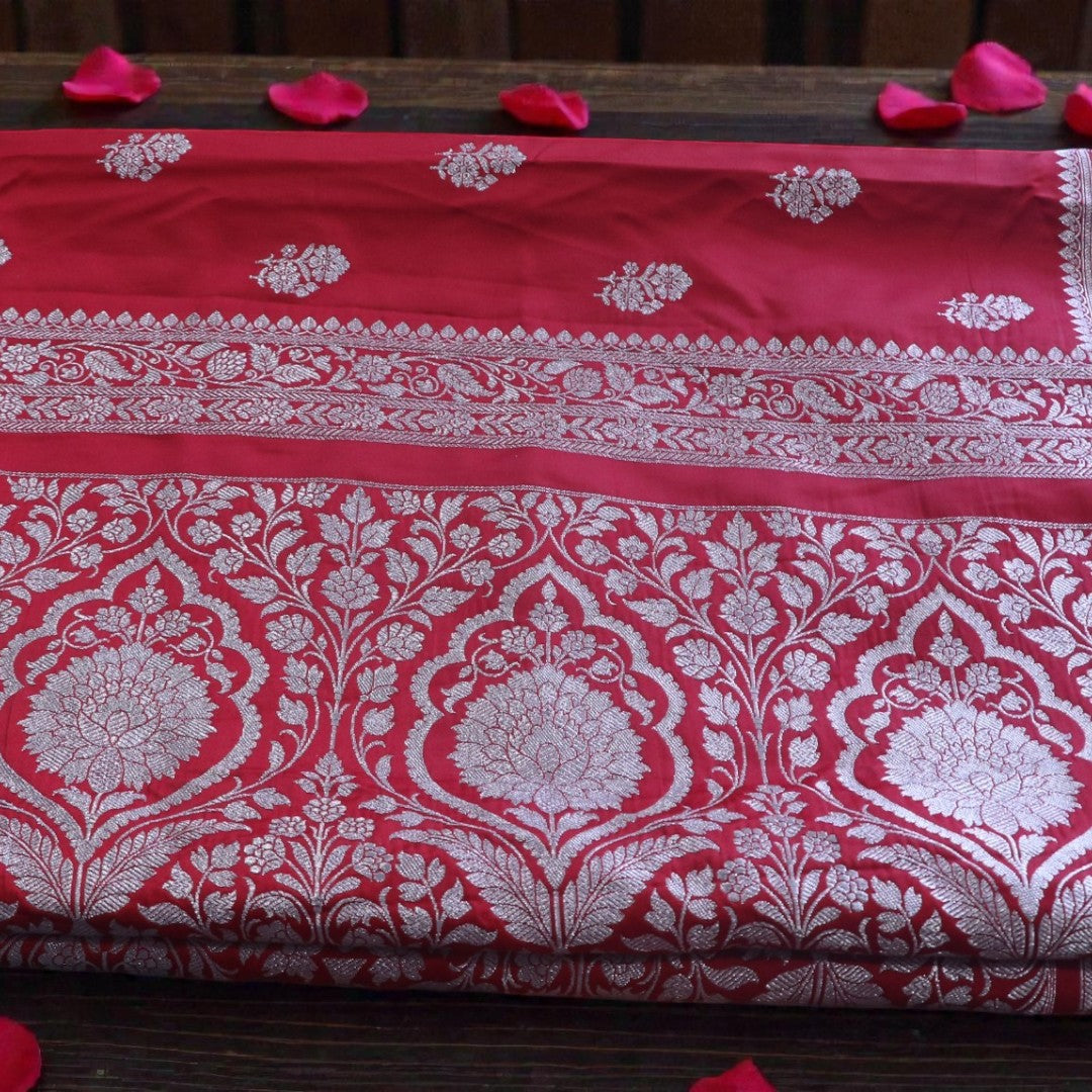Red Banarasi Mashru Katan Silk Saree