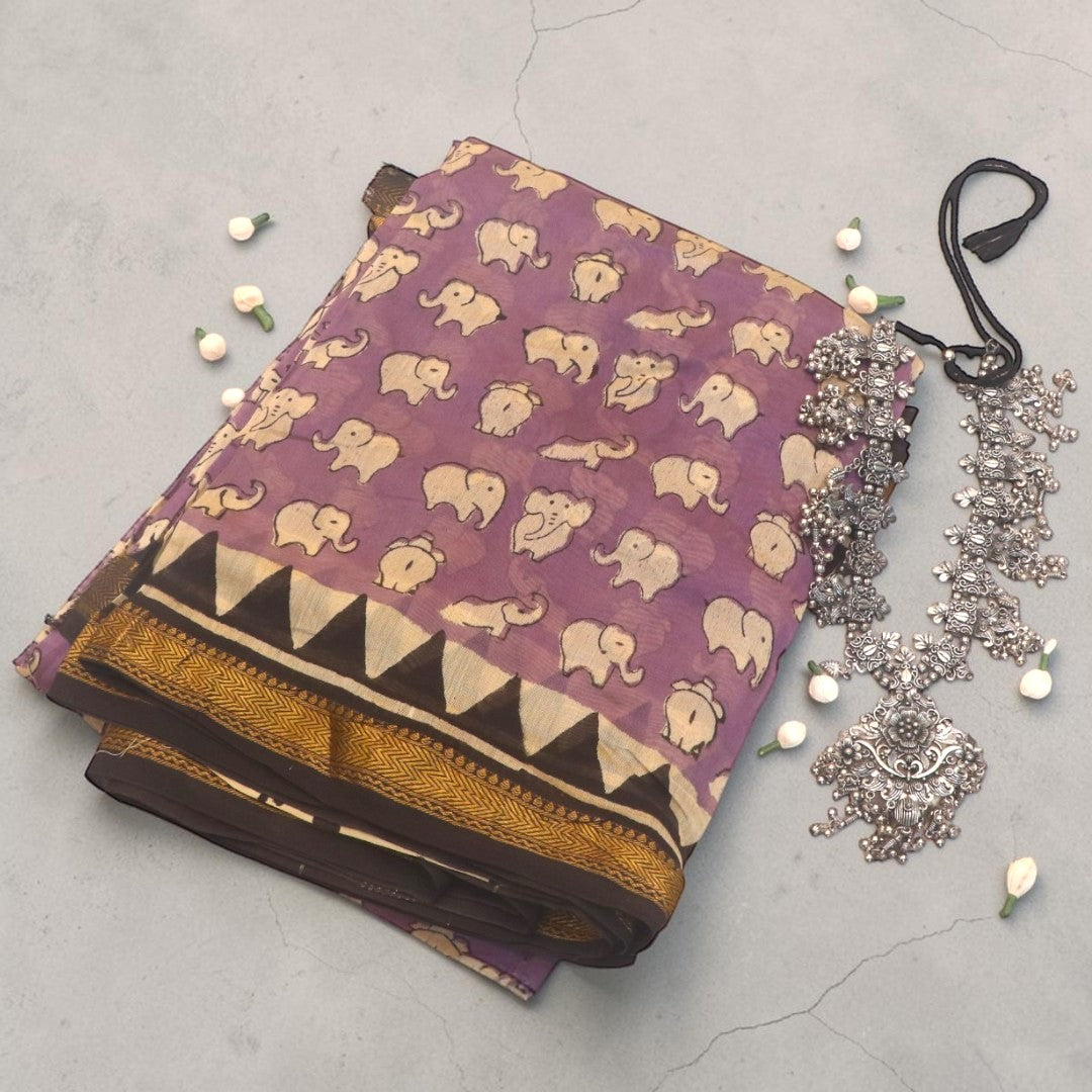 Violet Fun Elephant Bagru Maheshwari