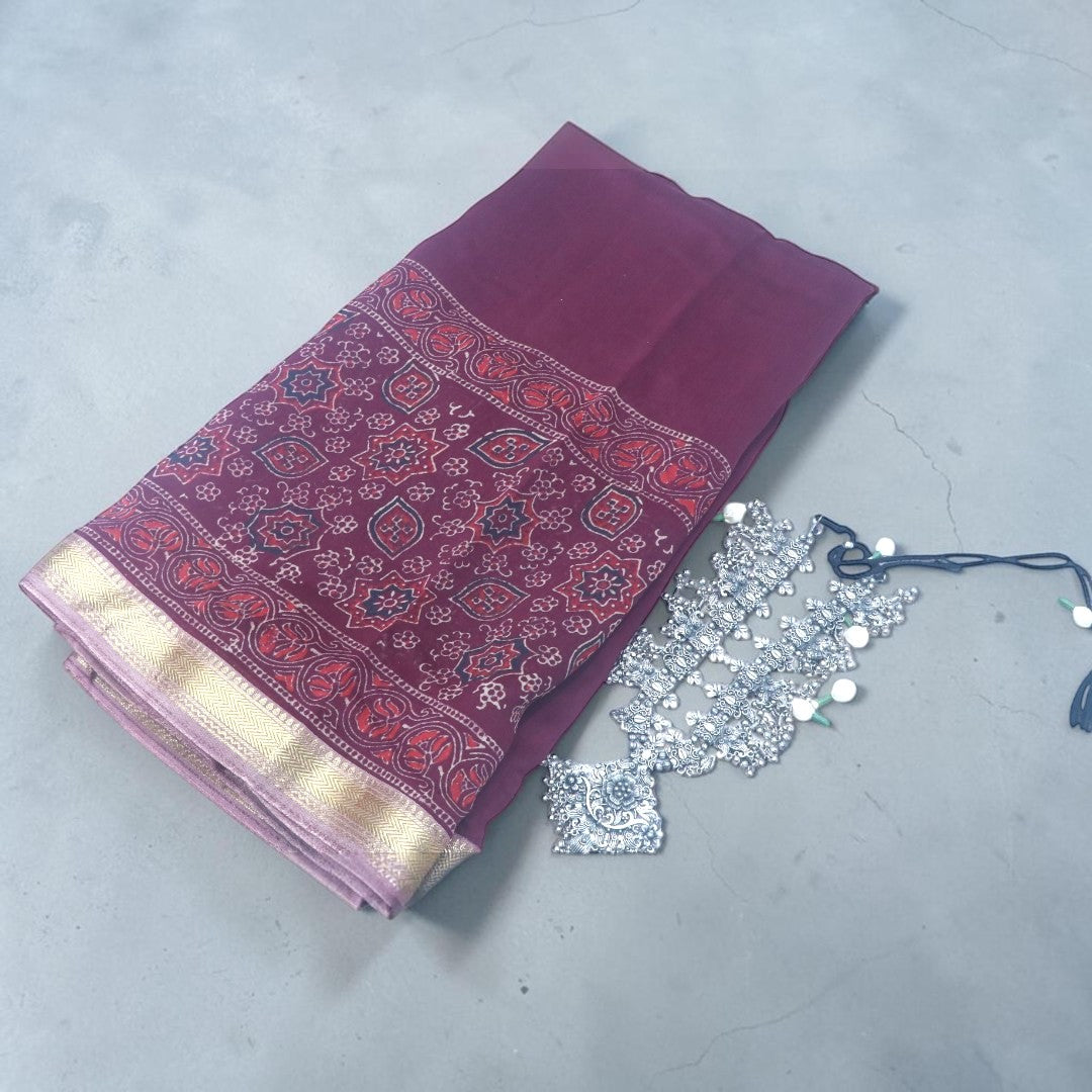 Maroon Ajrakh Bagru Maheshwari