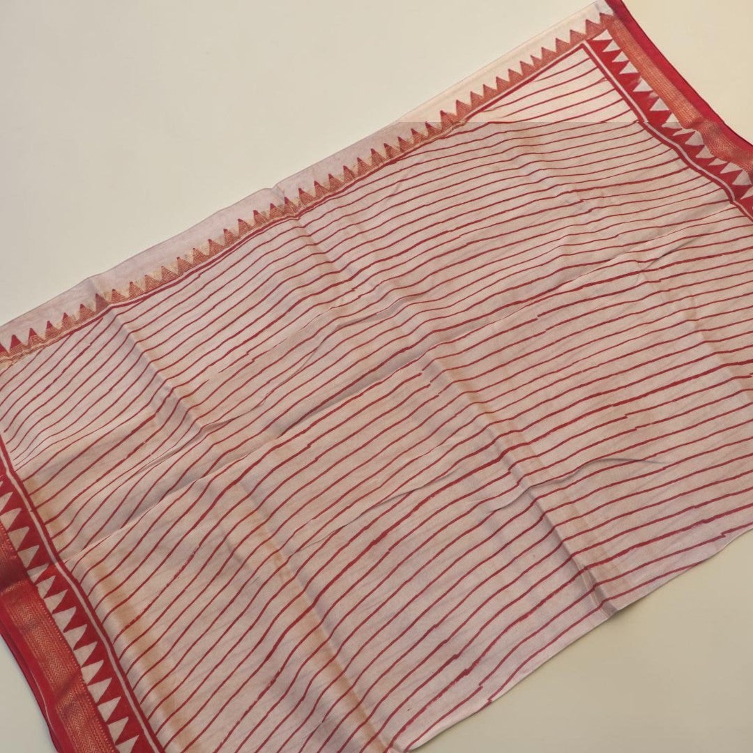 Beige Stripes Bagru Maheshwari