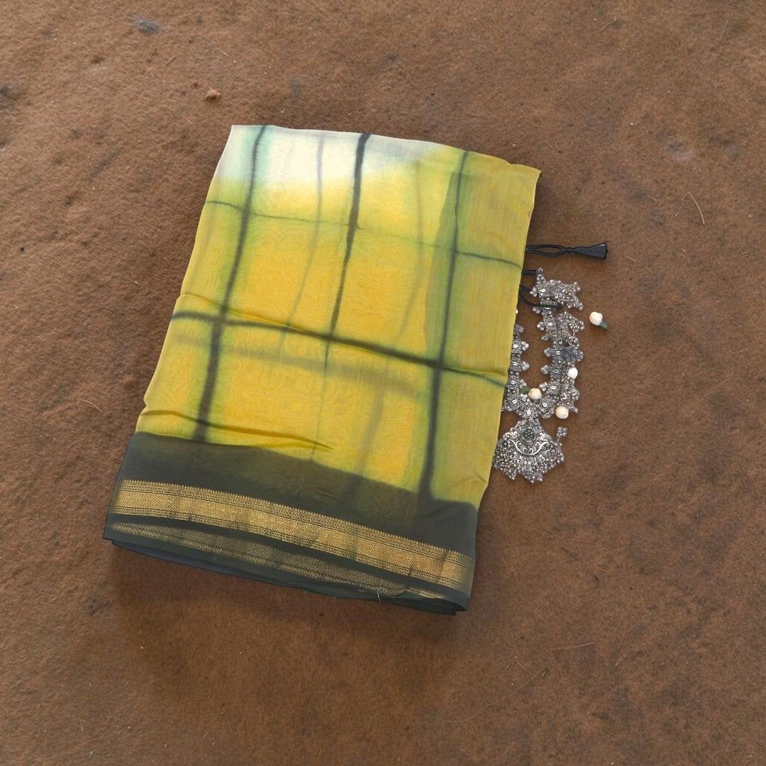 Yellow Tie-Dye Shibori Maheshwari