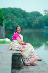 Lotus Bloom Kerala Kasavu Tissue Silk Saree