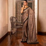 Midnight Mocha Ajrakh Mirror Saree