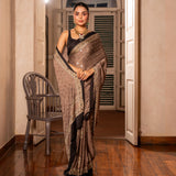 Midnight Mocha Ajrakh Mirror Saree