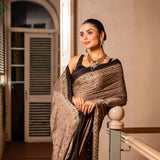 Midnight Mocha Ajrakh Mirror Saree
