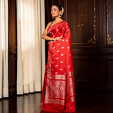Red Banarasi Mashru Katan Silk Saree