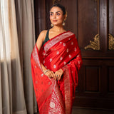 Red Banarasi Mashru Katan Silk Saree