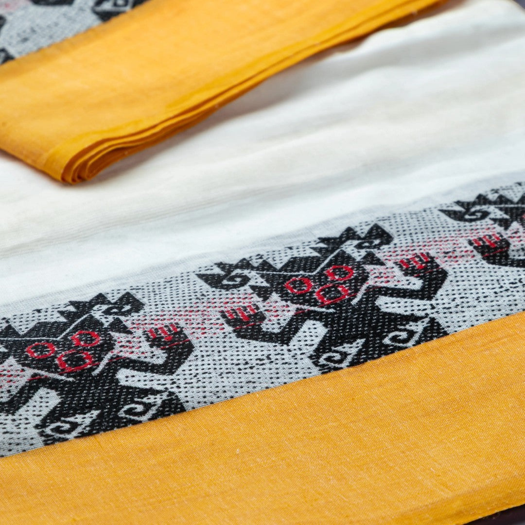 Bhooter Raja Motif in White Saree