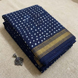 Indigo Polka Maheshwari - SareeShaastra Block Print Maheshwari Silk saree