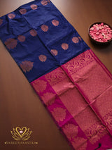 Deep Blue Zari Floral Motif Semi Silk