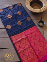 Midnight Blue Diamond Motif Semi Silk