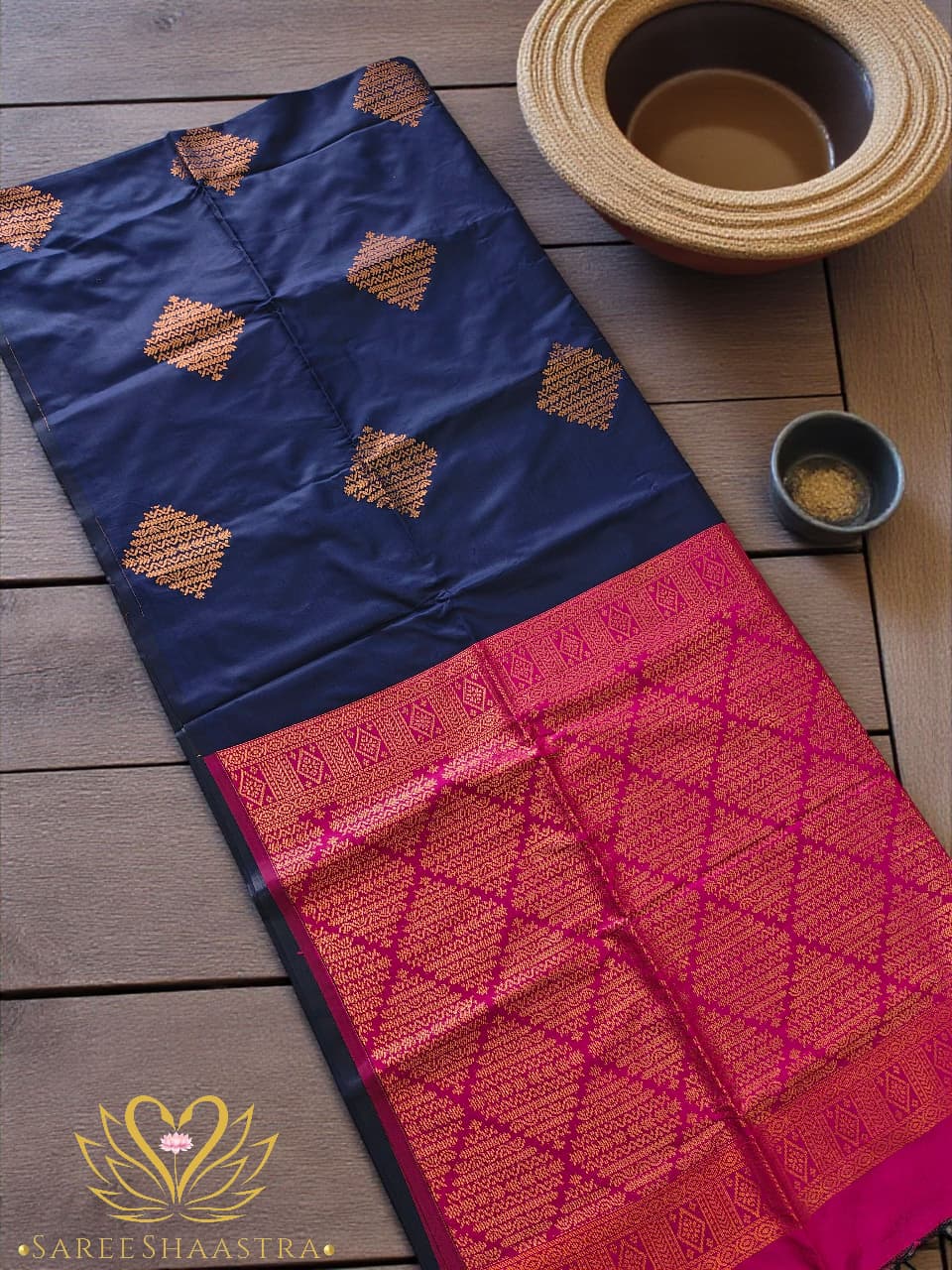 Midnight Blue Diamond Motif Semi Silk