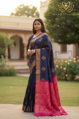 Midnight Blue Diamond Motif Semi Silk