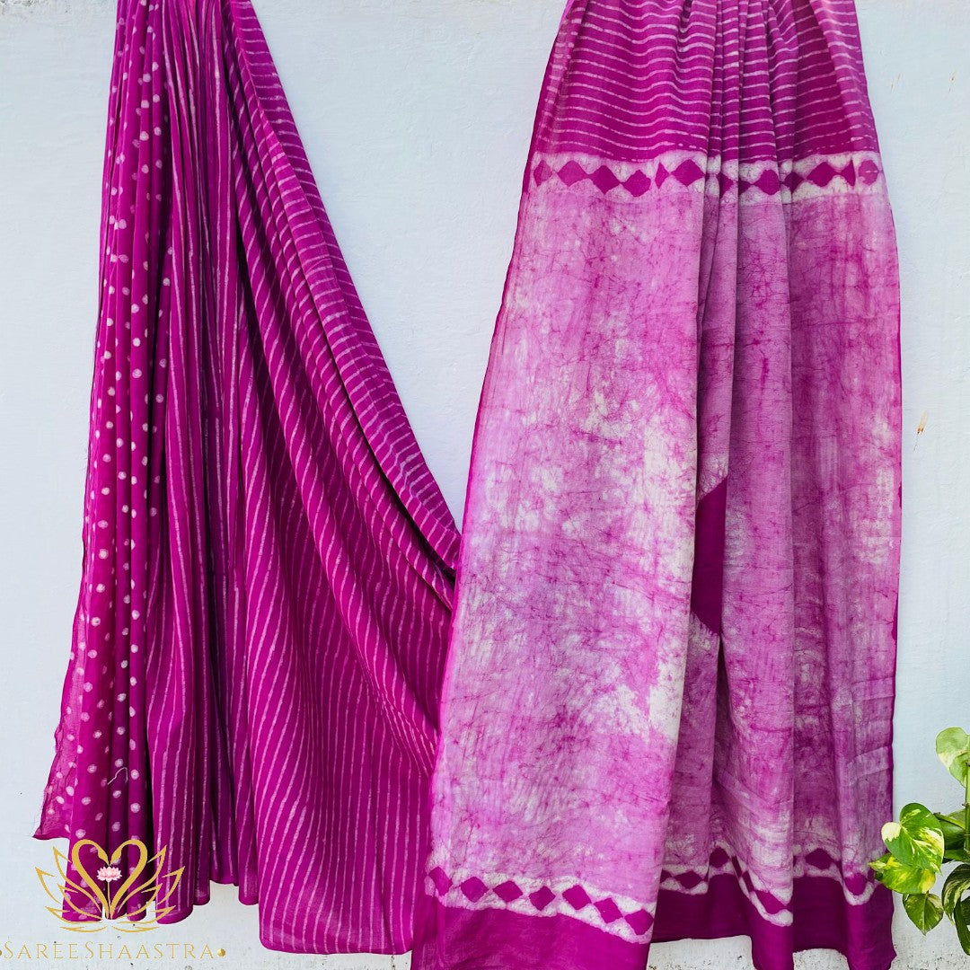 Pink Stripes Mul Cotton Saree with Jaipur Hand Block Prints