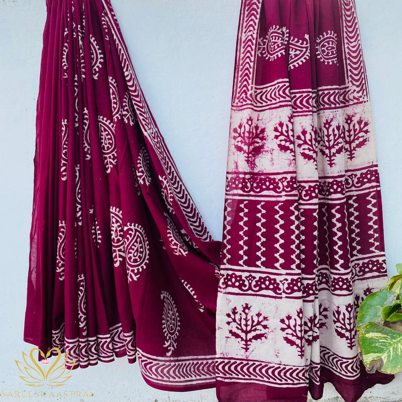 Aam Butti  Mul Cotton Saree with Jaipur Hand Block Prints