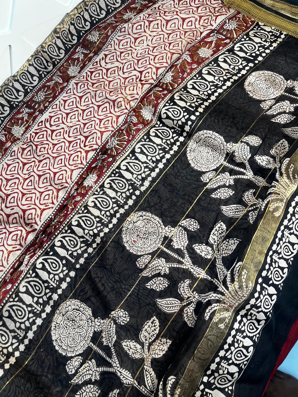 Heritage Hues Maheshwari Silk Block Print Saree