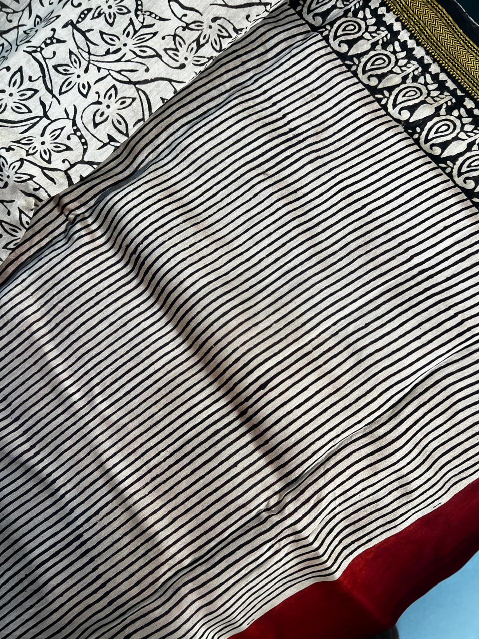 Heritage Hues Maheshwari Silk Block Print Saree