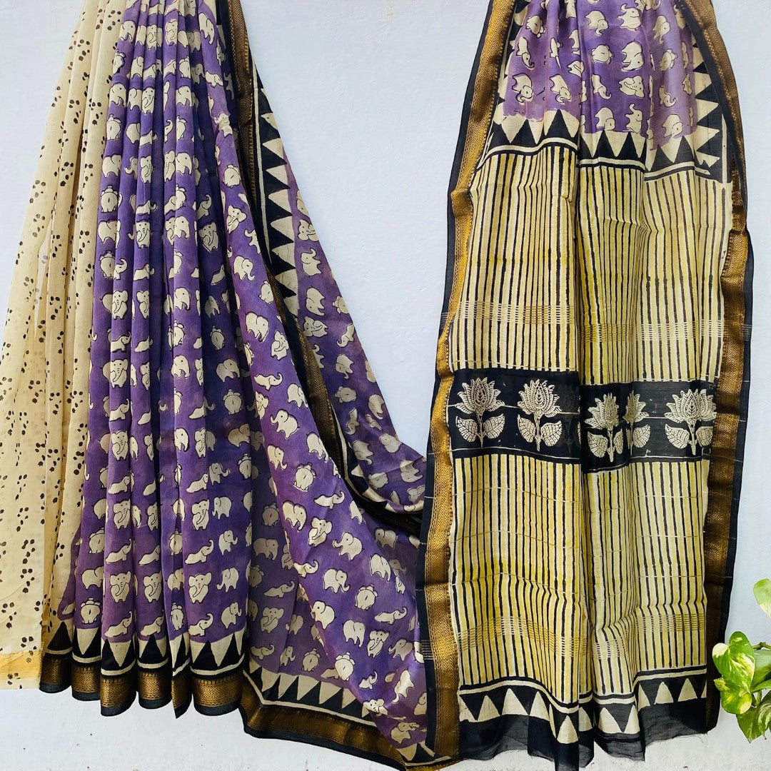 Violet Fun Elephant Bagru Maheshwari