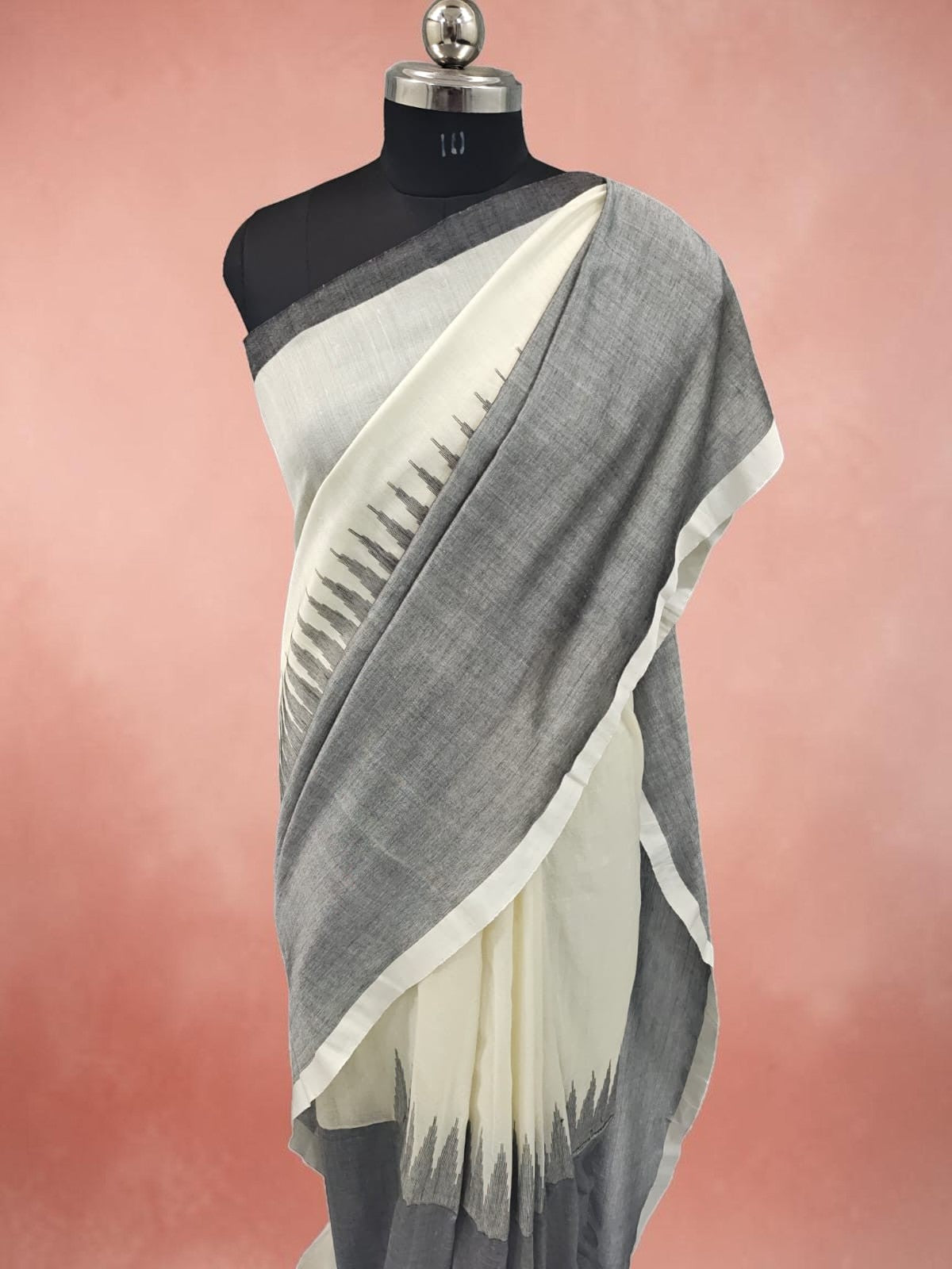 Ivory & Ash Grey Handloom Cotton Saree
