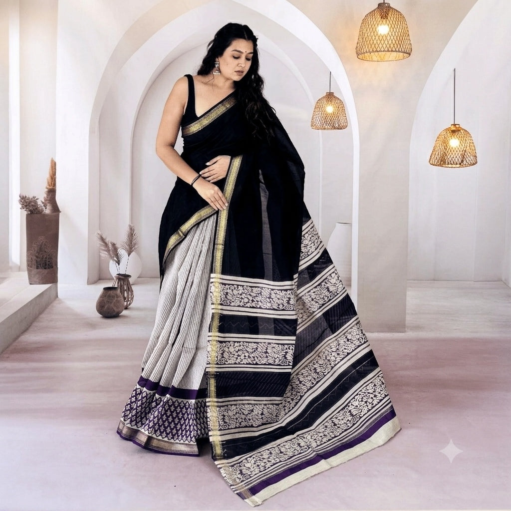 Black Dual Design Bagru Maheshwari