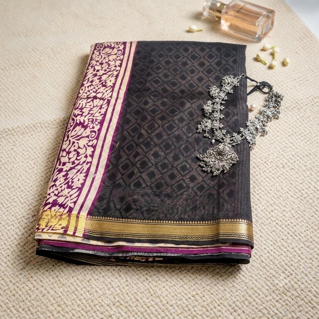 Black Dual Design Bagru Maheshwari