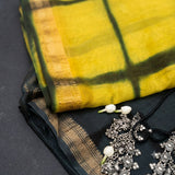 Lemon Yellow and Midnight Blue Shibori Maheshwari