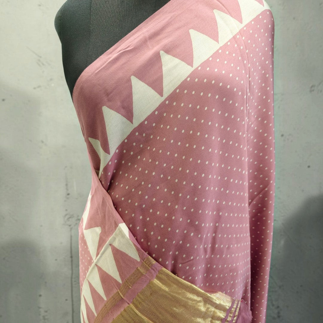 Dusty Rose Ajrakh Modal Silk Saree –