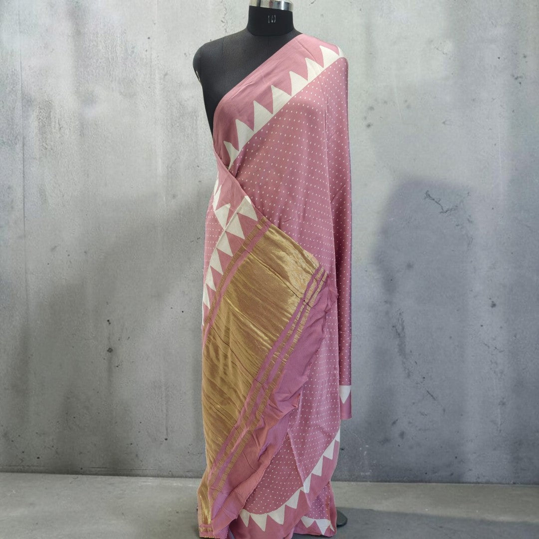 Dusty Rose Ajrakh Modal Silk Saree –