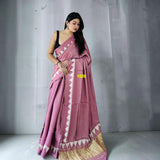 Dusty Rose Ajrakh Modal Silk Saree –