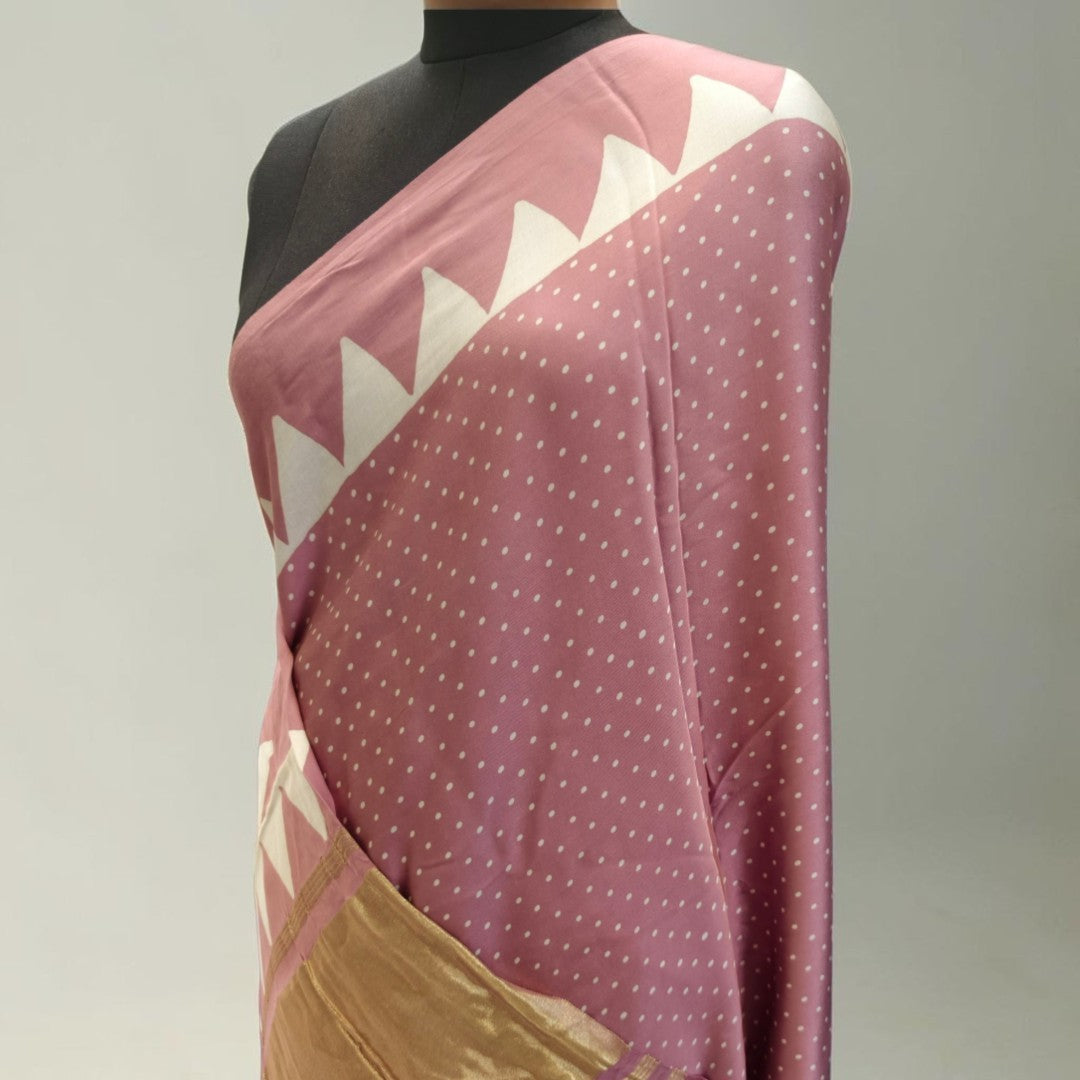 Dusty Rose Ajrakh Modal Silk Saree –