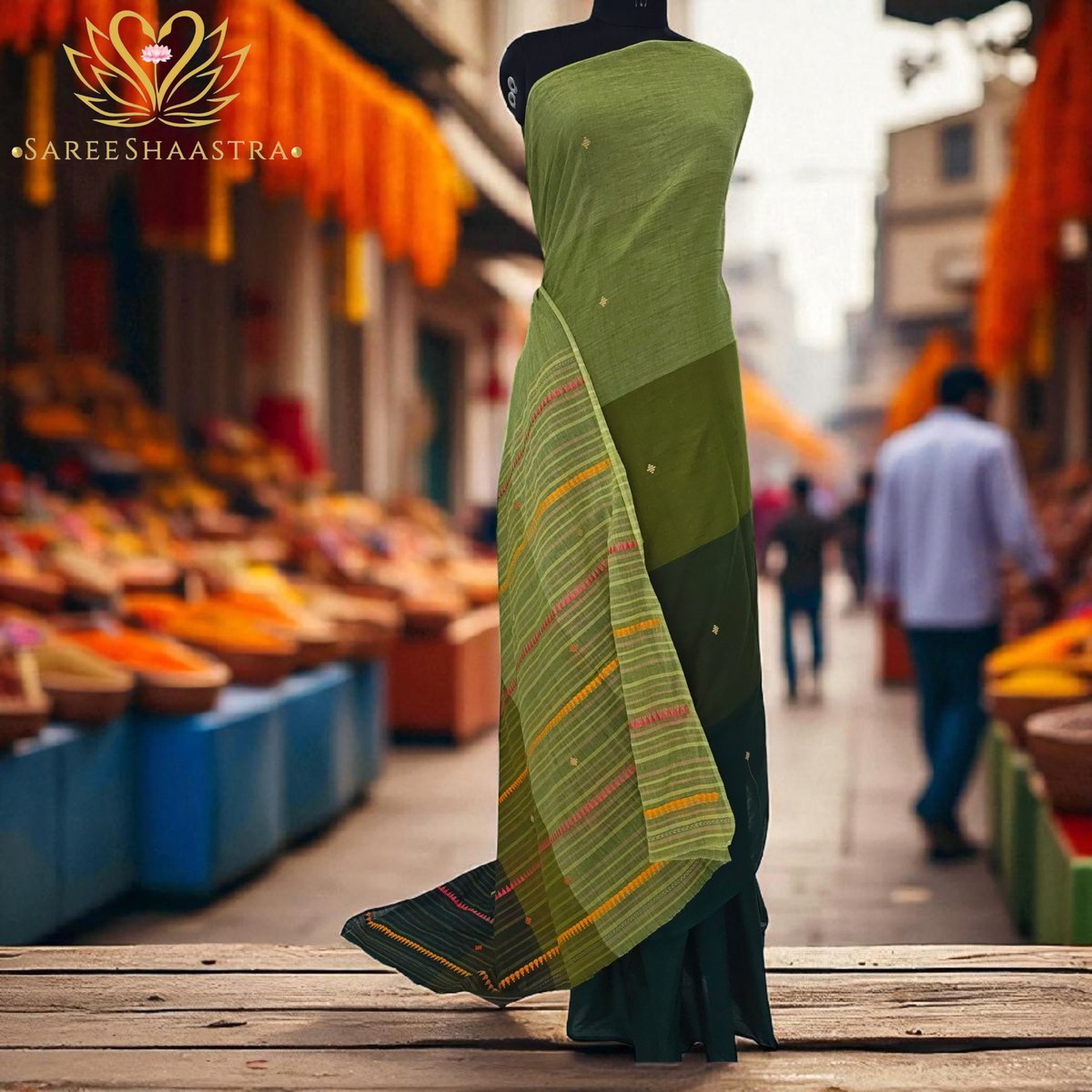 OLIVE GREEN HANDLOOM SAREE