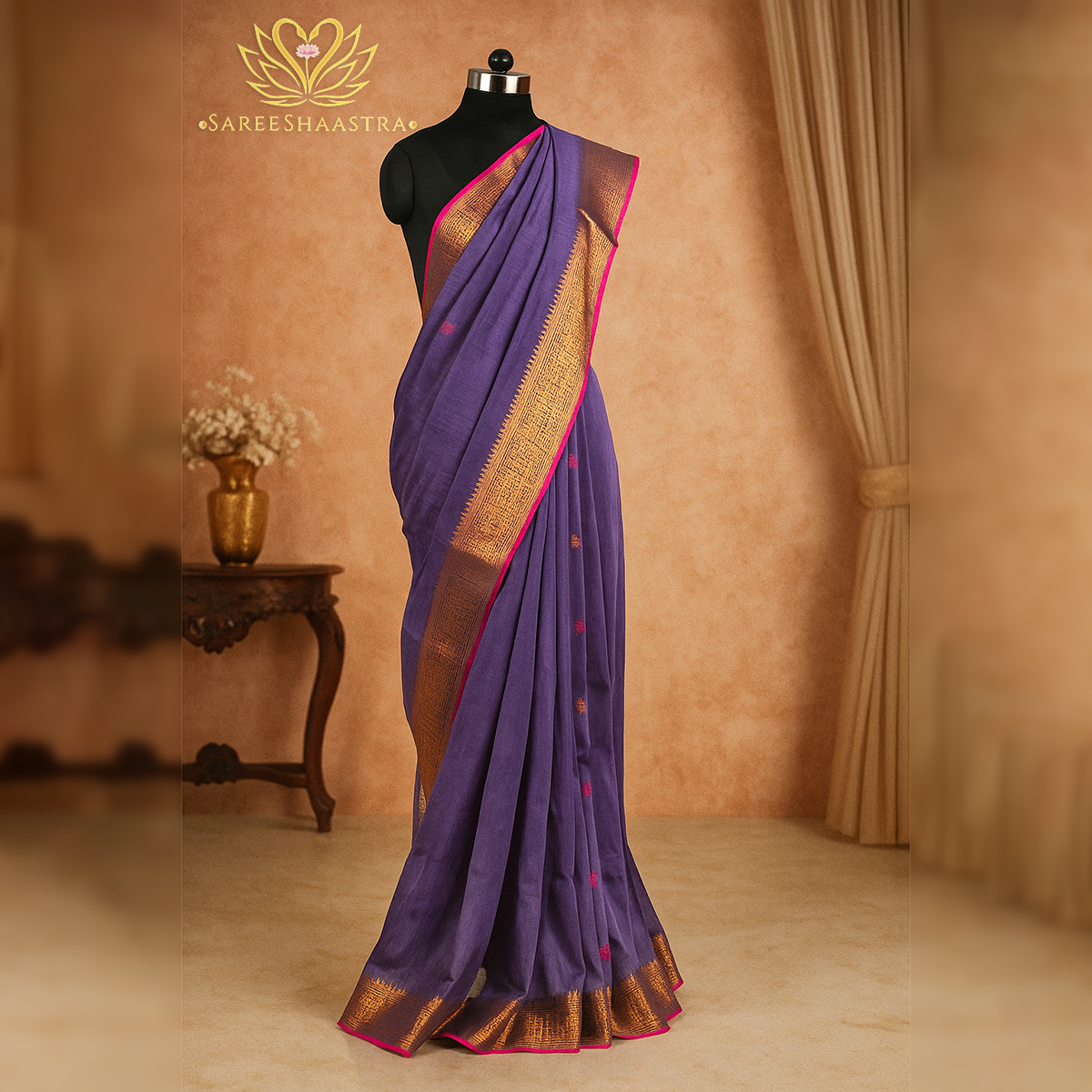MERCERIZED COTTON VIOLET HANDLOOM SAREE